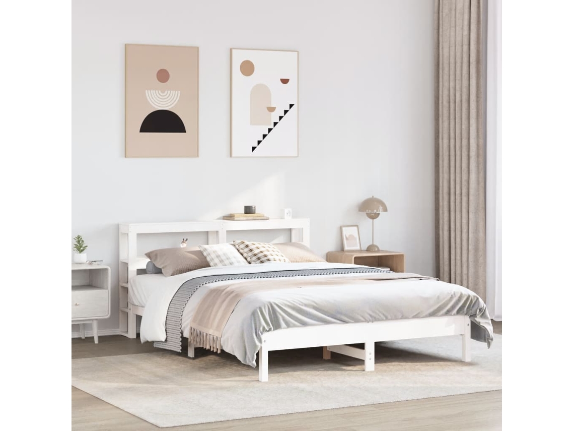 Vidaxl Cama Sem Colchão 150x200 Cm Madeira De Pinho Maciça Branco