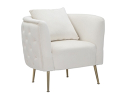 Poltrona Bucarest Em Veludo Creme E Metal Dourado, Assento Glamoroso, 76x74x73 Cm - Móveis De Design