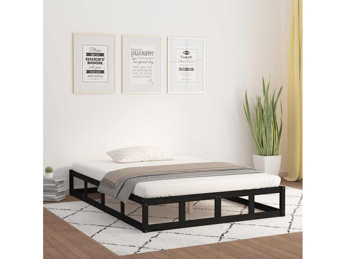 Vidaxl Estrutura Cama Pequena Casal 120x190 Cm Pinho Maciço Preto