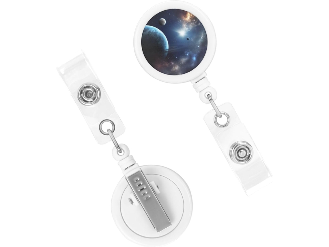 Suporte retrátil resistente para Crachá, com espirais de Crachá, estrelas e planetas.