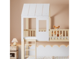 Cama Beliche 90x200cm Em Madeira Maciça Com Escada E Escorrega Estrados De Ripas Natural Estilo
