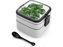 Lancheira Bento Dupla Camada Monstera Deliciosa Banana Palm Para Adultos Com Colher E Alça, À Prova De Vazamentos