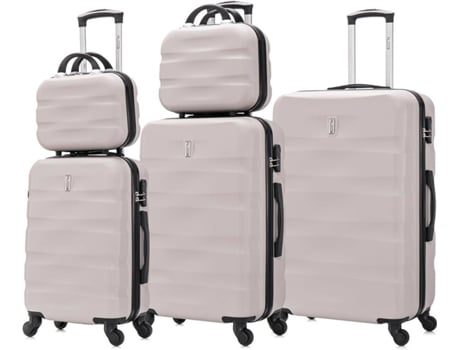 Conjuntos de Malas de Viagem 5 Peças Mala de Cabine Mala Média Mala Grande 2X Necessaires Cadeado Integrado Cinza CELIMS FRANCE