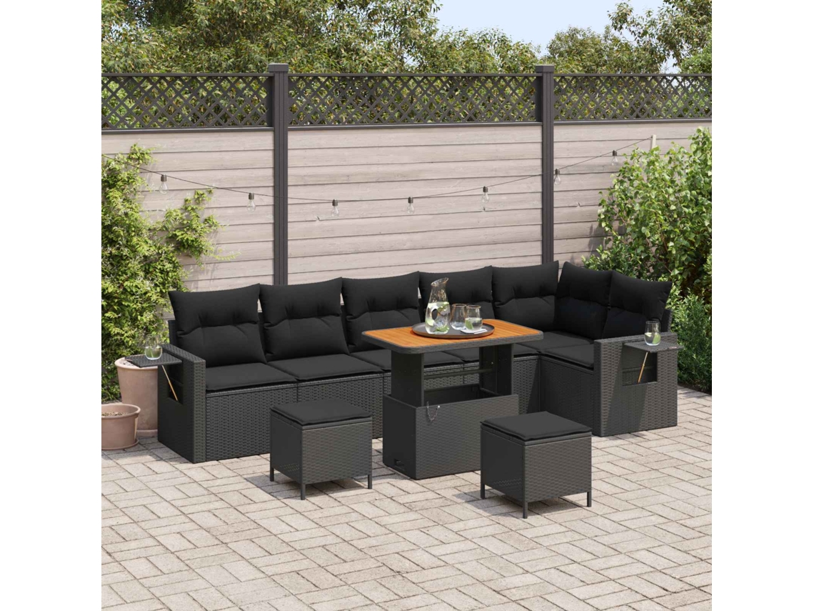 Vidaxl Conjunto De Sofá De Jardim 9 Unid. Preto Vime Pe