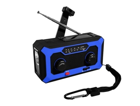 Rádio De Emergência Portátil Yuysan Hn 066p Am/fm/wb, Recarga Solar Manivela Dínamo, Lanterna Led, 4000 Mah, Alarme Sos Azul