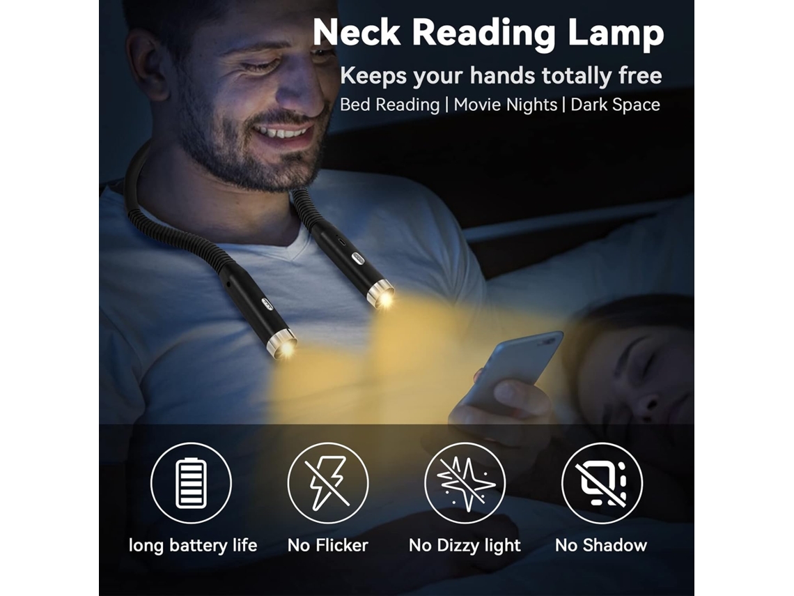Luminária de Leitura para Pescoço, Lâmpada de Cabeceira Recarregável, 3 Cores BRILVIBERA
