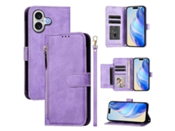 Capa Para Iphone 17 Com Zíper, Vários Compartimentos Para Cartão E Revestimento Em Couro Pu, Roxo