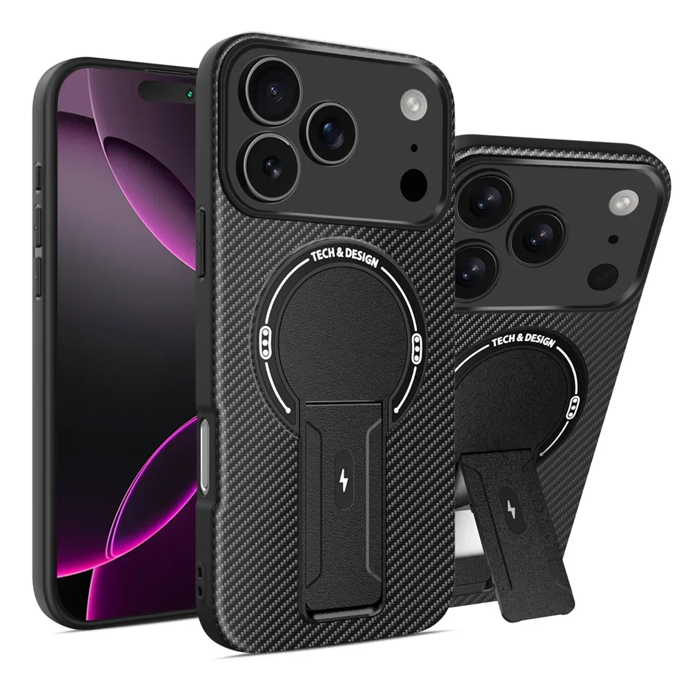 (preto, Iphone 13 Pro) Capa De Carregamento Magnético Com Textura De Fibra De Carbono, Suporte Dobrável E Capa Protetora.