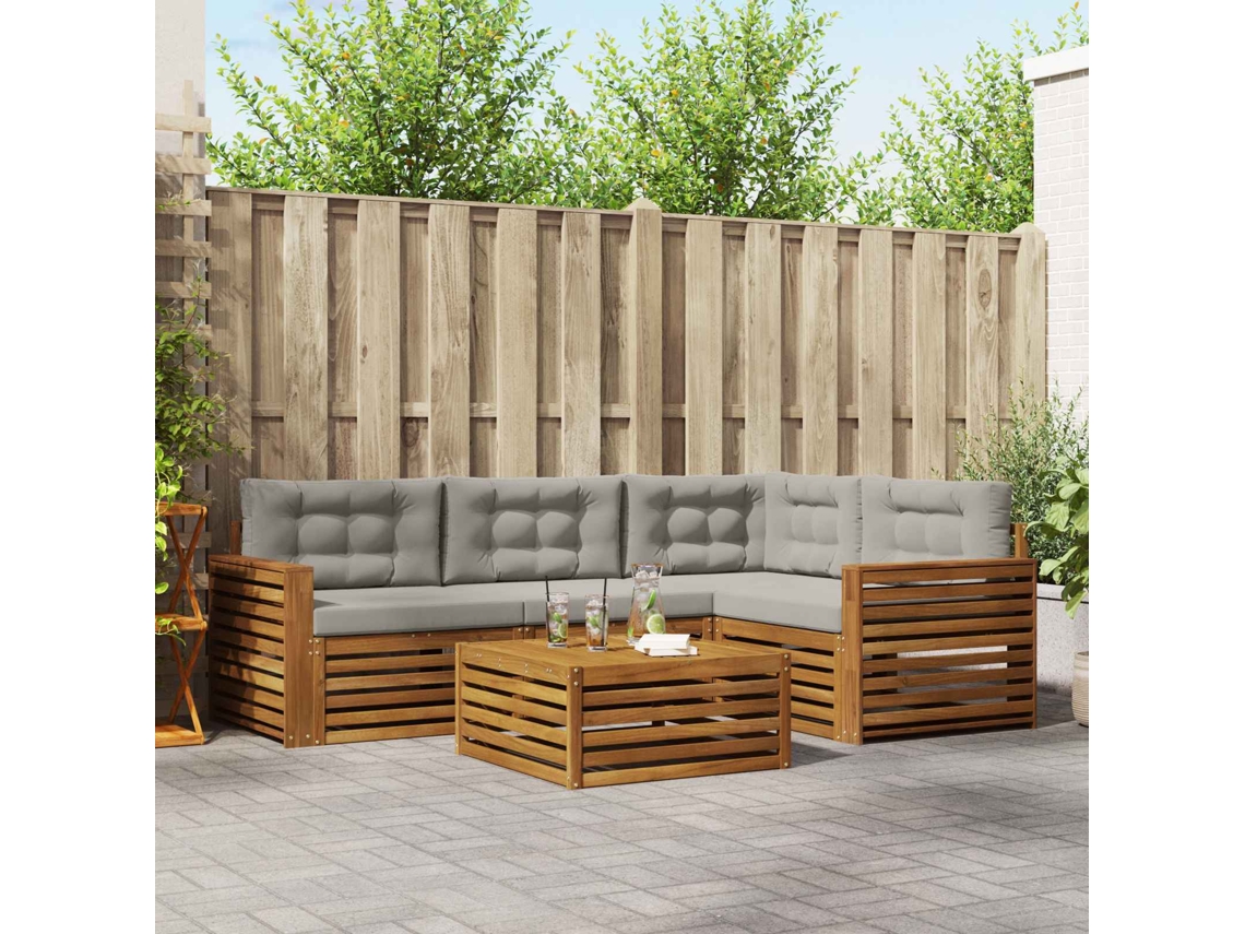 Vidaxl Conjunto De Sofás Para Exterior 5 Pcs Cinza Natural E Claro