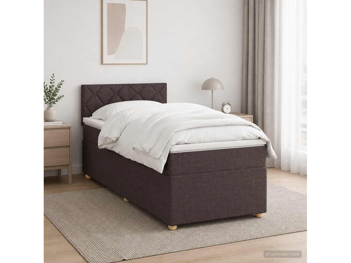 Vidaxl Cama Box Spring Com Colchão Marrom Escuro 80 X 200 Cm Tecido