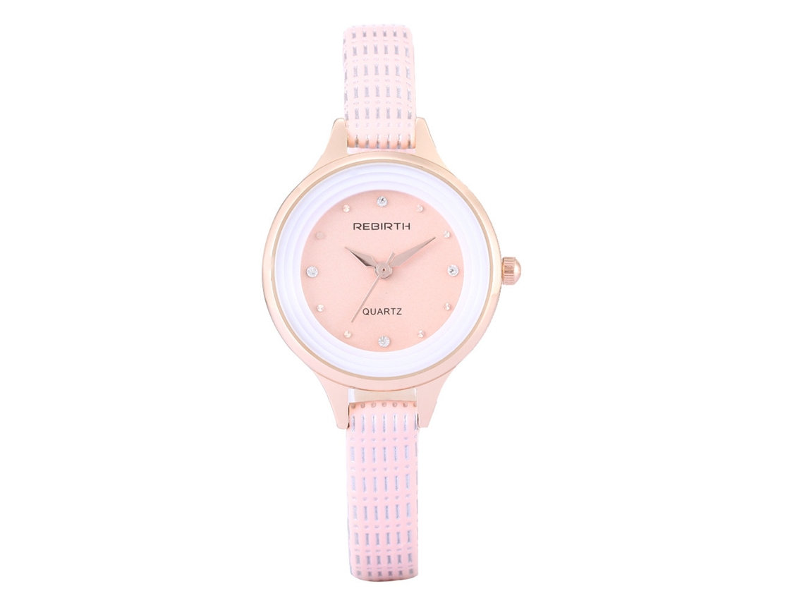 Rebirth Relógio Feminino de Pulso Analógico de Quartzo com Pulseira de Couro Pu Rosa