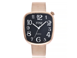 Relógio casual de quartzo com pulseira de malha metálica, mostrador numérico, estilo fashion (preto e dourado rosê)