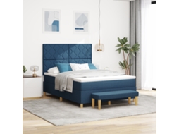 Cama Box Spring Com Colchão Banco Azul 140x200 Cm Tecido