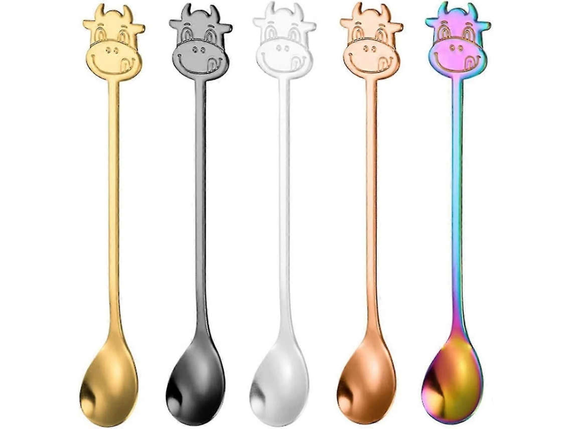 Kit De 5 Colheres De Chá Decoradas Com Vaca, Para Café, Leite Ou Chá Da Tarde - Ya