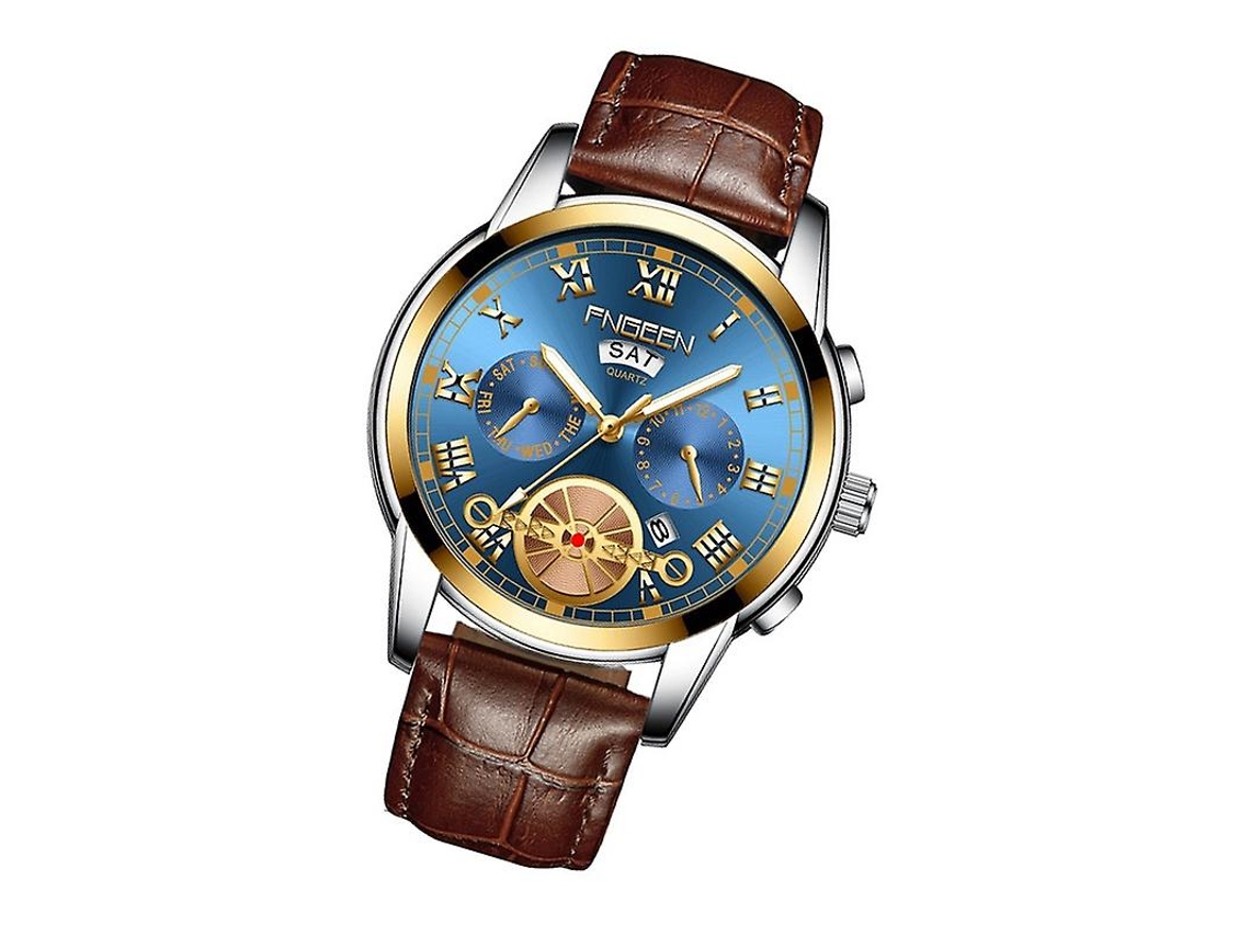 Relógio Homem, Cor Castanho Couro Dourado Blue Surface Castanho Couro Dourado Blue Surface Gusshious