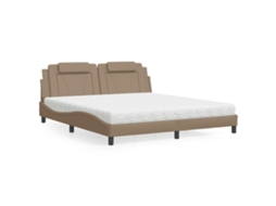 Vidaxl Cama Viana Com Colchão 180x200 Cm Couro Artificial Cappuccino