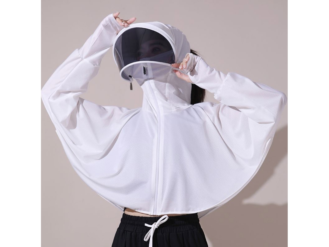 Roupa De Proteção Solar Para Mulher Com Manga Longa Verão Transpirable Jaqueta Com Capuz Antiuvioleta Tamanho L Branca