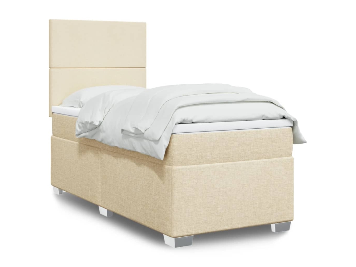Vidaxl Cama Com Molas/colchão 100x200 Cm Tecido Cor Creme