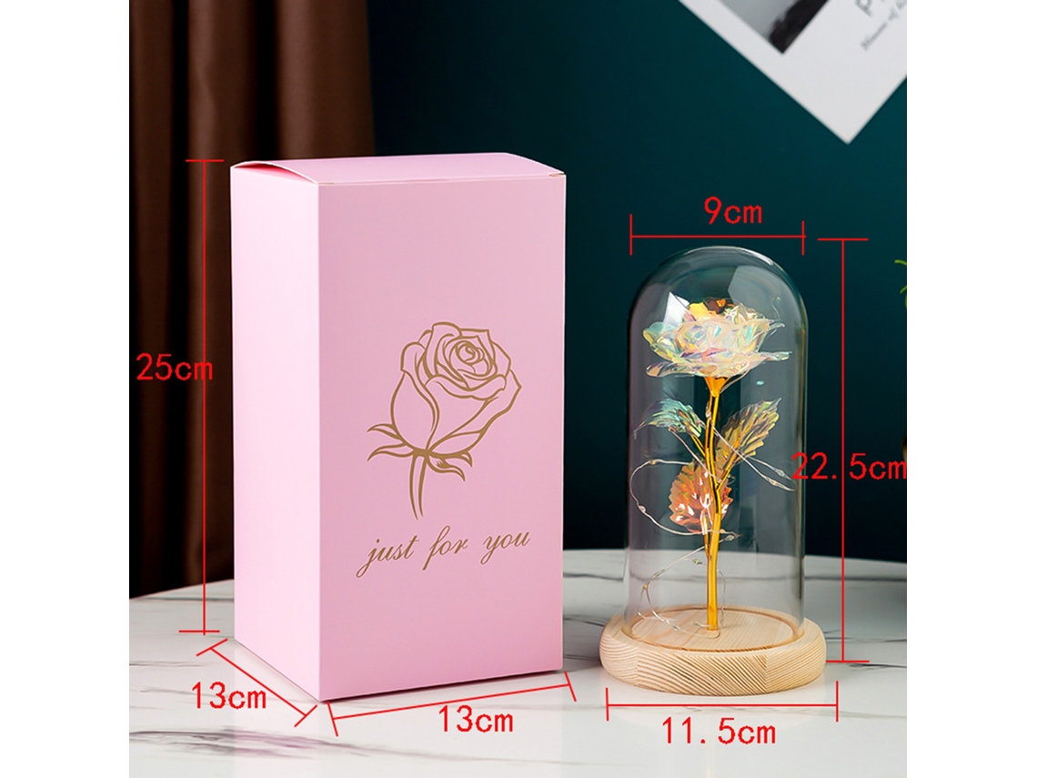 Flor Artificial Rose Led Luminosa Ouro Galáxia Presente