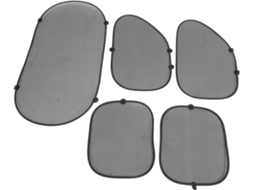 Conjunto de 5 protetores solares com ventosa para carro, feitos de poliéster flexível, pretos.
