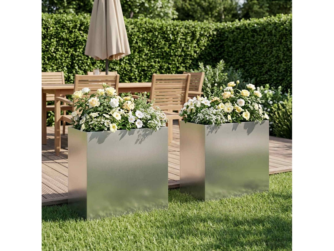Vidaxl Vaso De Jardim 2 Unid. Prateado 50 X 30 X 50 Cm Aço Inoxidável