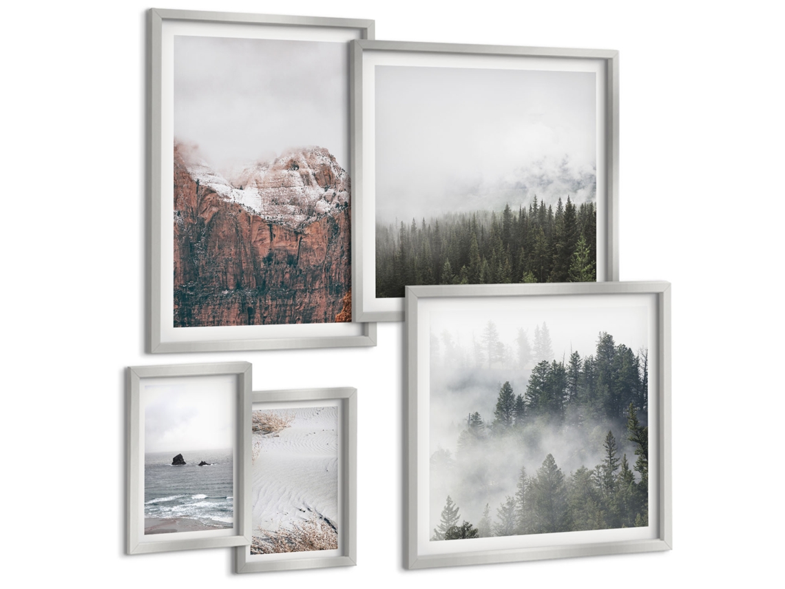 Pinturas Murais Modernas Gráficos De Cidades Retrô Moldura Prateada Quadros Para A Sala De Estar Espelharte (conjunto De 5 Imagens)