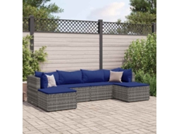 Conjunto Jardim Lounge 6 Peças C/ Almofadões Vime Pe Cinza Dkd Home Decor