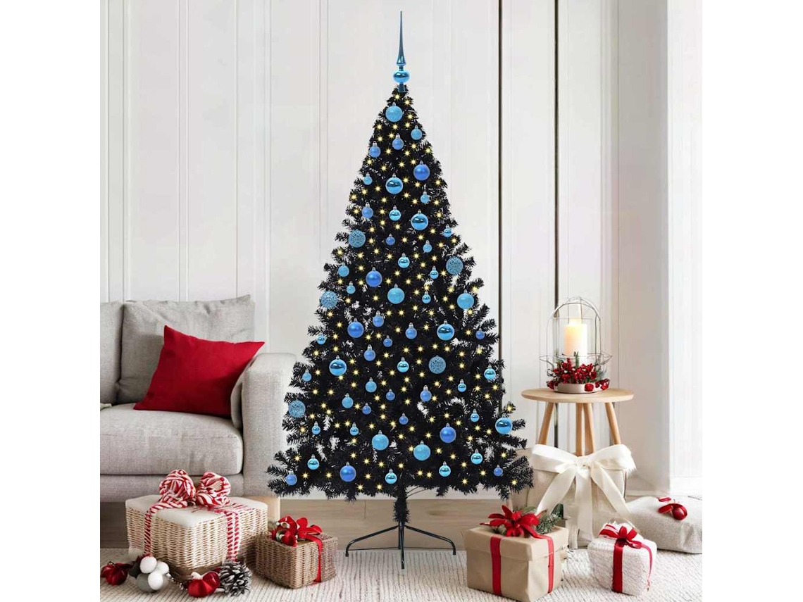 Vidaxl Árvore De Natal Artificial Pré-iluminada Preto 180 Cm Pvc