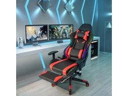 Cadeira gamer ergonômica com iluminação LED RGB e apoio para os pés retrátil, vermelha B2X