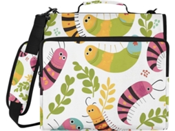 Pasta Organizadora de 3 Argolas em Formato Lagarta, com 3,8 Cm Altura, Zíper e Alça, Vários Bolsos Design Fofo