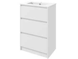 Móvel de casa de banho com lavatório de cerâmica, 2 gavetas, 61x37x88 cm, branco brilhante | S/MARCA