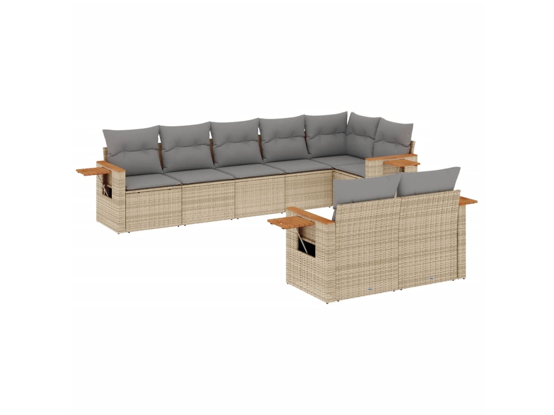 Conjunto de 8 sofás de jardim com almofadões Vime Pe Bege MAISON EXCLUSIVE (8 peças)