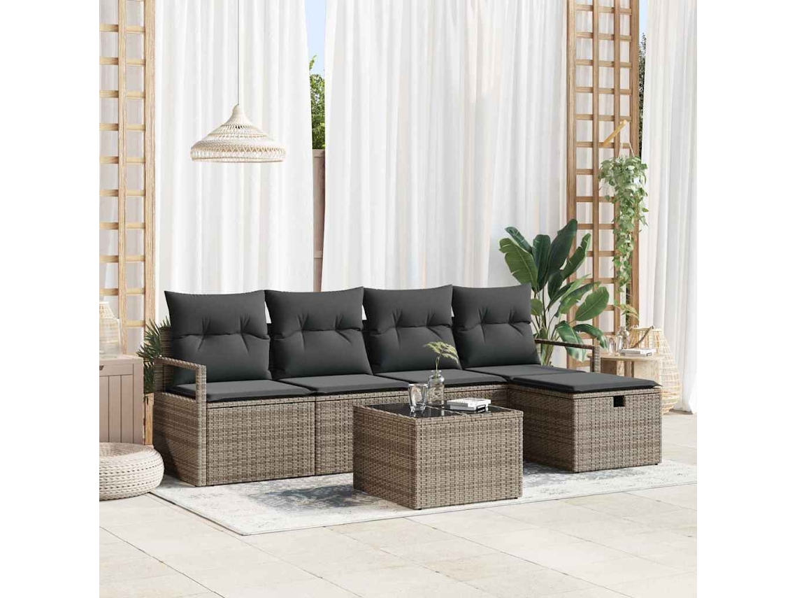 Vidaxl Conjunto De Sofá De Jardim 6 Unid. Cinzeto Vime Pe