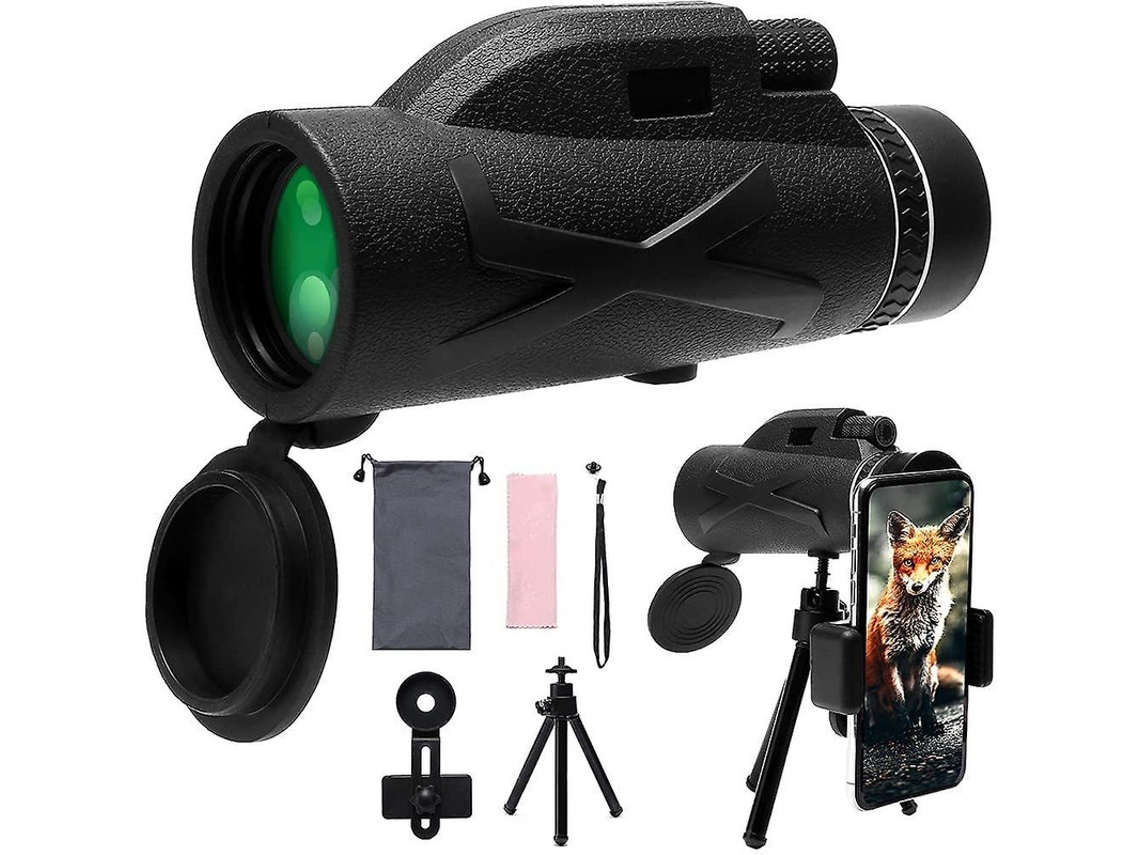 Telescópio Monocular 80x100 Bak4 Prisma Ip68 Adaptador Smartphone Tripé Ajustável Observação Pássaros Caminhadas Acampamento Preto Bestvite