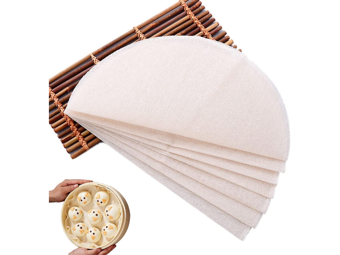 10 Almofadas de Bambu Reutilizáveis para Vaporizador, Antiaderentes, 28cm Brancas, para Albóndigas, Dim Sum e Vários Alimentos