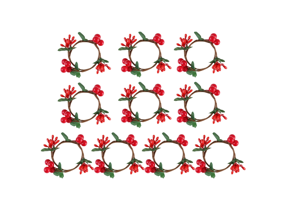 Presenteia coroa pequena de Natal com fruto vermelho e anel de guardanapo, pack de 10 unidades LAXISCREED