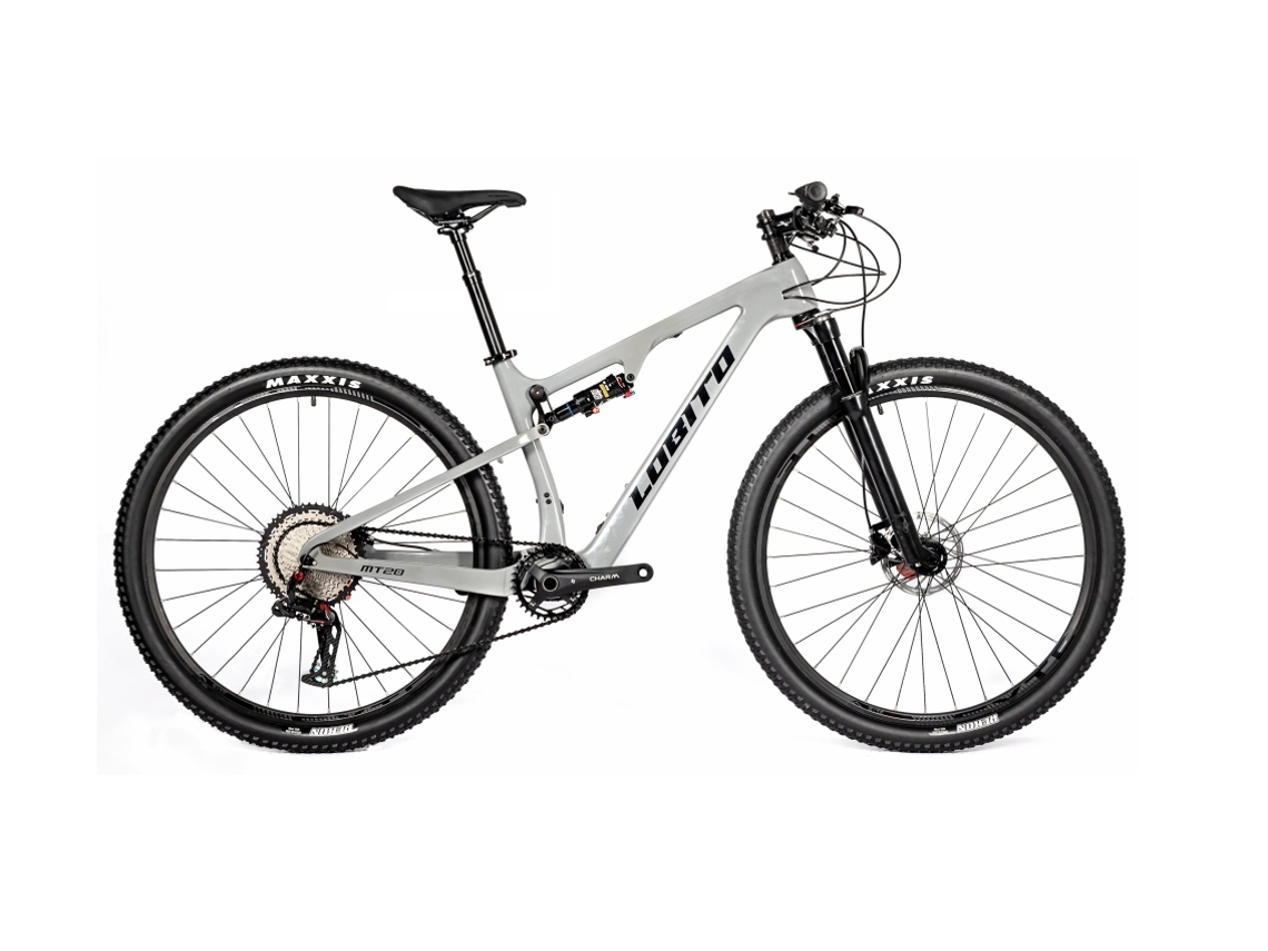 Bicicleta de Montanha de Carbono com Suspensão Dupla LOBITO Mt20 Cinza Pérola Tamanho 15 S
