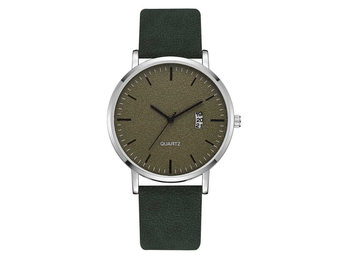 Relógio de Pulso Feminino de Moda com Mostrador Redondo Pulseira Pu Quartzo Casual Verde