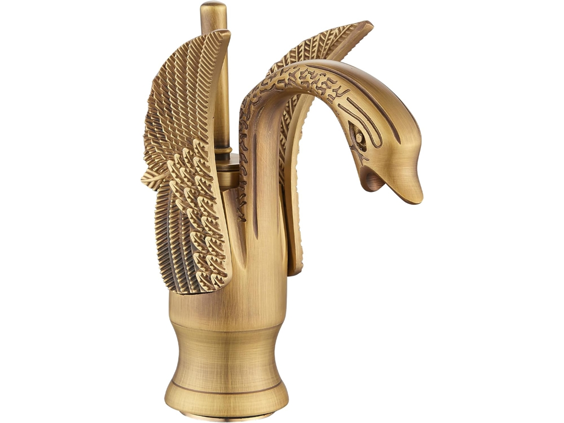 Torneira De Banheiro Em Latão Antigo, Estilo Cisne, Alça Única, 1 Furo, Para Pia/vasque, Instalação Em Placa Igvtrade