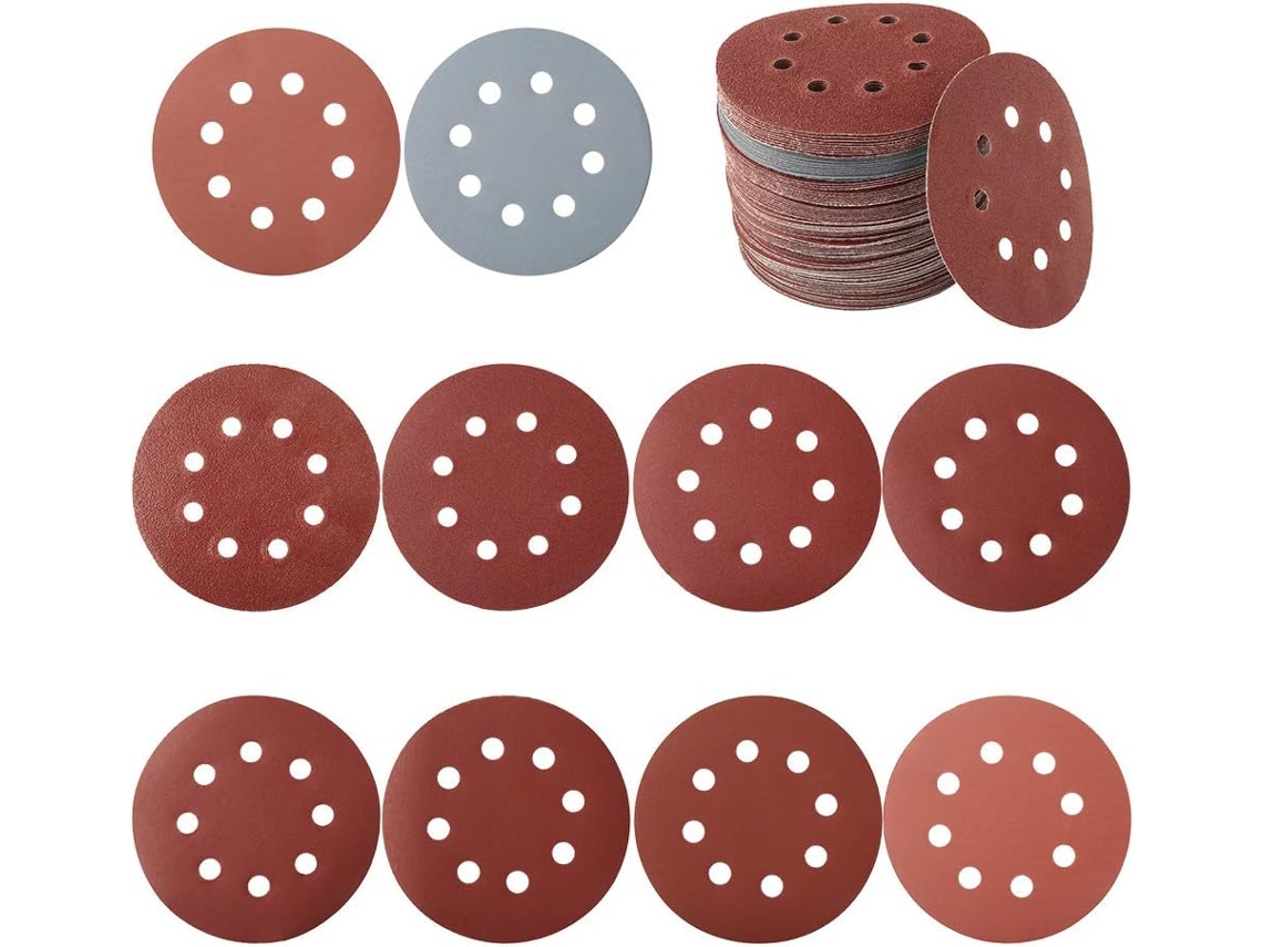 Lixa Artisans Choice, almofadas de lixa orbitais aleatórias, fecho de velcro, antiestáticas, pacote com 100 (125 mm)