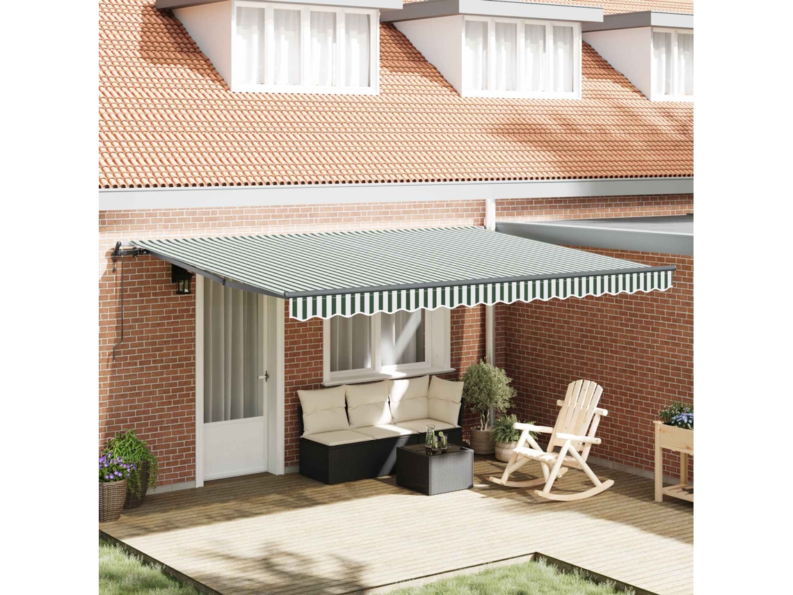 Vidaxl Toldo Retrátil Verde E Branco 450 × 300 Cm Tecido E Alumínio