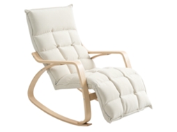 Cadeira De Balanço Com Apoio Pés Ajustável E Pernas De Bétula, 67x106-123x92cm, Na Cor Creme