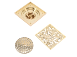 Ralo de Piso Raso, Quadrado, em Cobre e Aço Inoxidável, À Prova de Odores e Insetos, para Banheiro e Cozinha, Cor Dourada. AQUAFORGE