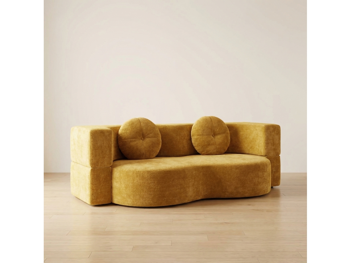 Sofá-cama 3 Em 1, 100x200x32 Cm, Amarelo Chenille, Ergonómico