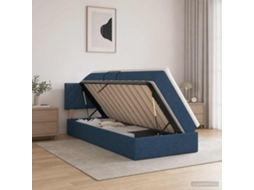 Vidaxl Cama Com Arrumação E Colchão Azul 100 X 200 Cm Veludo