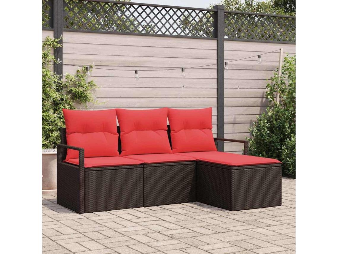 Vidaxl Conjunto De Sofás 4 Unid. Marrom E Vermelho Vime Pe