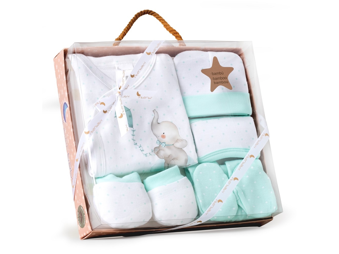 Conjunto 5 Pcs Recém Nascidos(0 6 Meses) 100alg. Elefante Menta