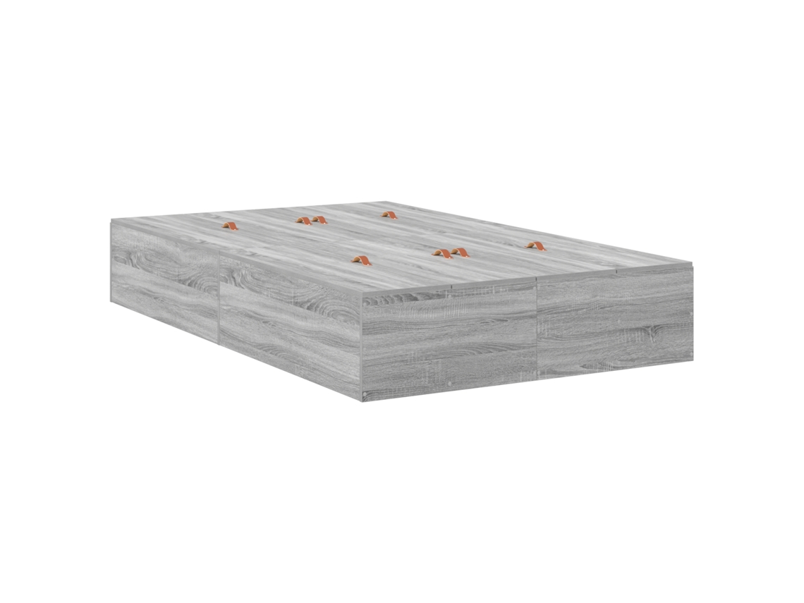 Conjunto 1 Estrado De Cama Com Arrumação Vidaxl Cinzento Madeira De Pinho Maciça (120 X 190 Cm)