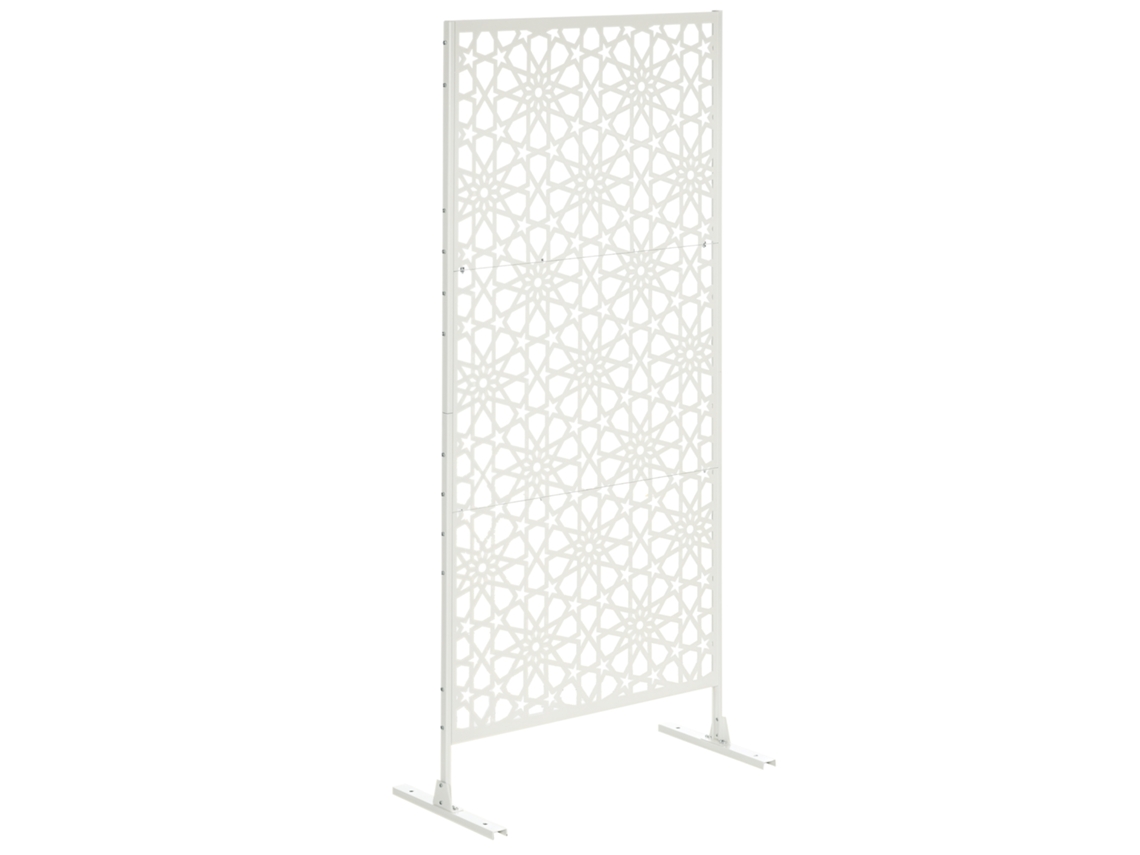 Painel De Privacidade Decorativo Exterior Branco Com Motivo Em Metal - 92x45x198 Cm