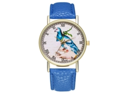 Reloj De Cuarzo Con Correa De Cuero Y Dial De Ave Portadora Clásico Para Mujer (azul Real)